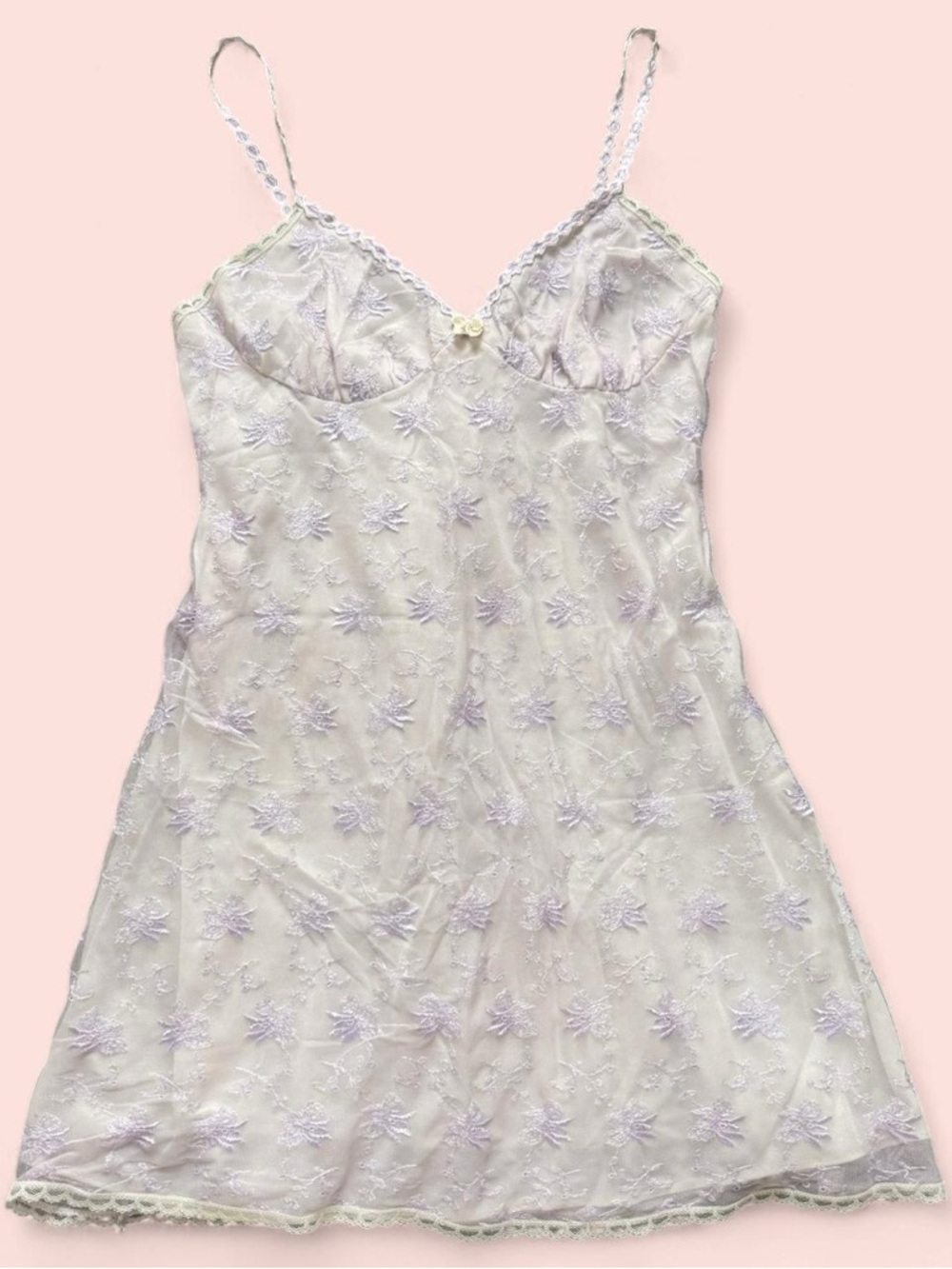 Vintage Lace Trim Floral Embroidered Slip Dress